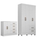 Ver imagem 1 de Kit Guarda-roupa Solteiro 4 Portas e Cômoda Sapateira 2 Portas Lisa Branco
