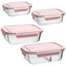 Kit 4 Potes de Vidro com Tampa Rosa Hermética Retangular Uz Marmitas Frutas Alimentos - 1