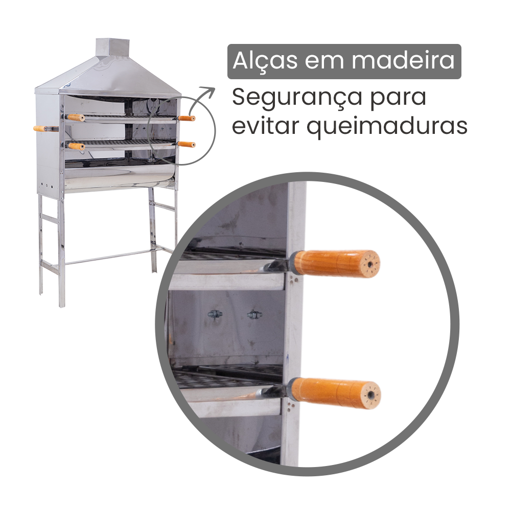 Churrasqueira de Espetinho com Coifa - Inox Alta Durabilidade e Dupla Grelha - 4