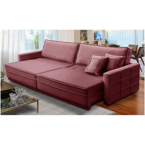 Sofá Cama Retrátil e Reclinável 2,10m com Molas Karen Veludo Rosê Adonai Estofados