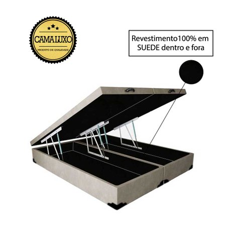 Base Box Baú Queen Luxo Blindado Bipartido NK Camas Suede Bege 49x158x198