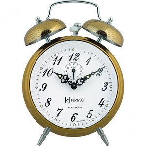 Relógio Despertador Mecânico Vintage Retro Herweg Ref - 2380 Dourado
