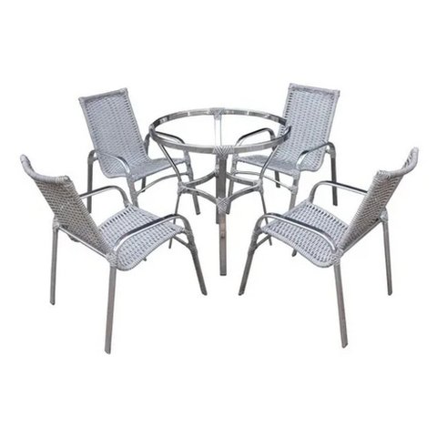 4 Cadeiras e Mesa com Tampo e 2 Espreguiçadeiras Regulável Trama Original
