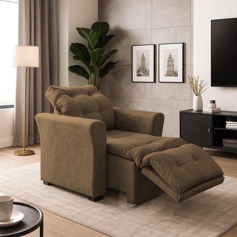 Poltrona Cadeira Papai Mamãe Idoso Reclinável e Retrátil Bellagio Capuccino