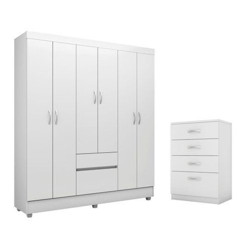 Jogo de Quarto Roupeiro e Comoda Bremen Branco