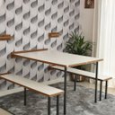 Ver imagem 2 de Kit Mesa Dobrável Retrátil de Parede 140cm com Bancos - Branco/noronha