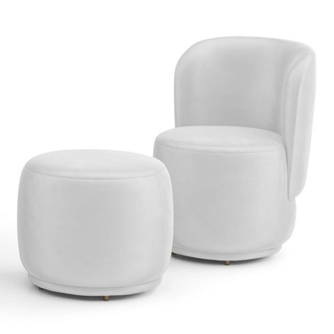 Poltrona Decorativa com Puff Orgânico Molly Couríssimo Branco - Desk Design