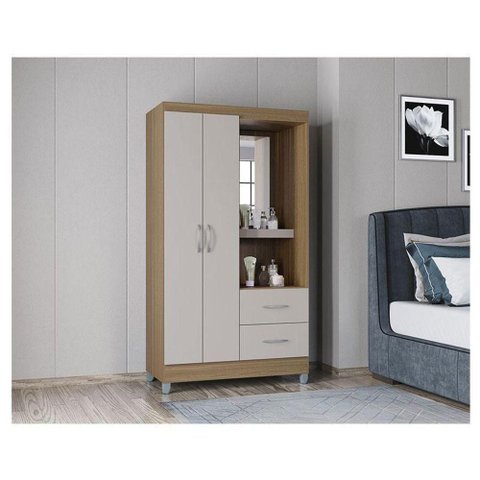 Guarda Roupa Solteiro Ambiente Cordoba 2 Portas Castanho Off White – Poquema