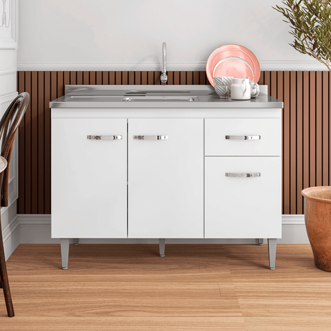 Balcão Gabinete de Pia Cozinha Multiuso 120cm sem Tampo Gabriela Branco- Mabe Magazine