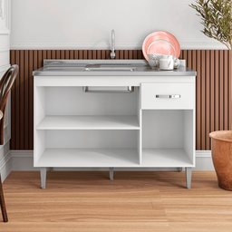 Balcão Gabinete de Pia Cozinha Multiuso 120cm sem Tampo Gabriela Branco- Mabe Magazine - 3