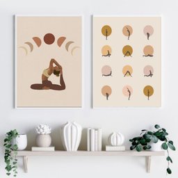 Kit 2 Quadros Decorativos Yoga- Posições 24x18cm:madeira Preta - 2
