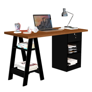 Mesa de Estudo Escrivaninha Cavalete com Gaveta Bali:preto/ Canela