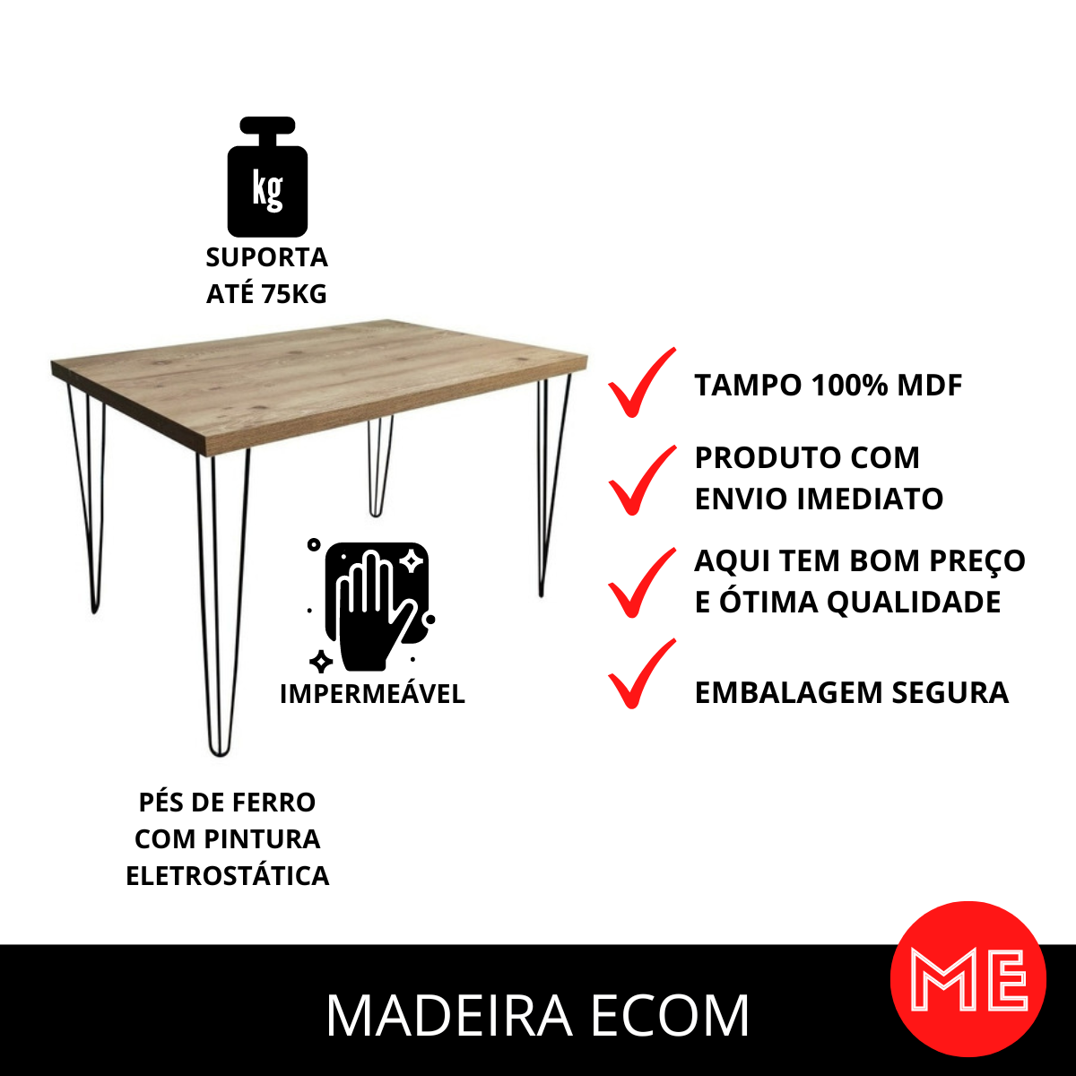 Mesa Rustica Industrial 0,40x160 Mts Pés de Ferro Arpoador - 5