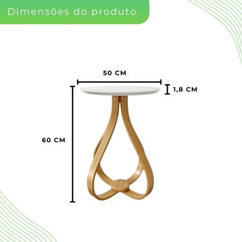 Mesa Lateral de Apoio Tampo Redondo 50cm Rubi Branco