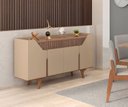 Ver imagem 1 de Aparador Buffet 4 Portas MDF Ripado Real Pés de Madeira Maciça Tâmisa Branco/Off-White/Marromle
