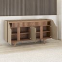 Ver imagem 5 de Aparador Buffet 4 Portas MDF Ripado Real Pés de Madeira Maciça Tâmisa Branco/Off-White/Marromle