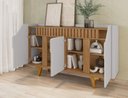 Ver imagem 4 de Aparador Buffet 4 Portas MDF Ripado Real Pés de Madeira Maciça Tâmisa Branco/Off-White/Marromle