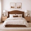 Ver imagem 1 de Cabeceira para Cama Box Estofada Zoe Decorativa Moderna Curva King 195 Cm Boucle Marrom