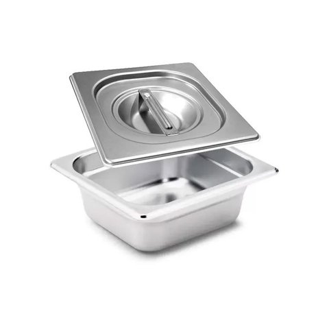 Conj 5 Cubas Gastronômicas em Inox Gn 1/6x65 Mm 1 Litro + 5 Tampas em Inox 1/6 Tradicional sem Abert