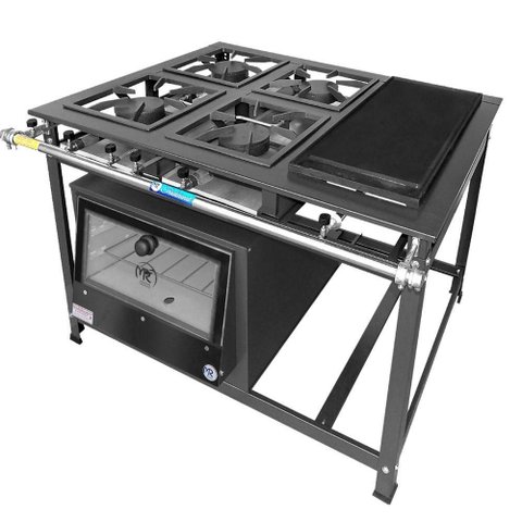 Fogão Industrial 4 Bocas Simples a Gás Alta Pressão Mr Fogões com Chapa e Forno P7