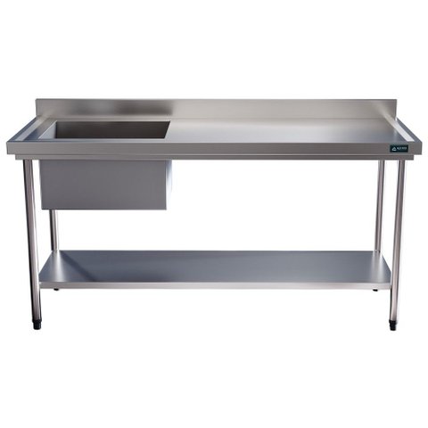 Mesa Pia Aço Inox Uma Cuba 50x40x25 Esquerda e Prateleira 150x60x90