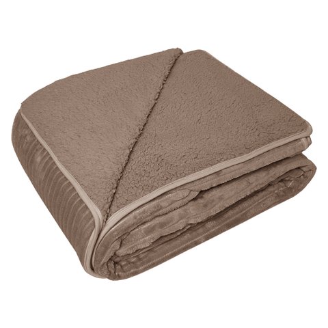 Cobertor Queen Dupla Face Sherpa Extra Macio Bege 220x240cm