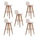Ver imagem 1 de Kit 5 Banquetas Linea Alta Luxo Aço Cobre Assento Linho Cozinha Americana Moderna - Cobre/Palha