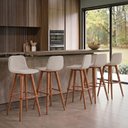 Ver imagem 2 de Kit 5 Banquetas Linea Alta Luxo Aço Cobre Assento Linho Cozinha Americana Moderna - Cobre/Palha