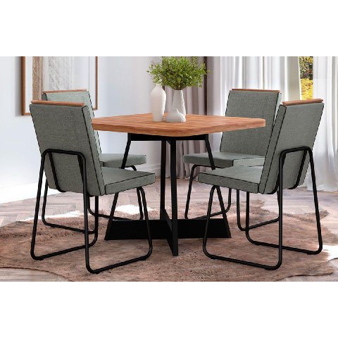 Sala de Jantar Completa Átria 1593 Aço C/ Tampo Madeirado 90x90cm e 4 Cadeiras Lira Preto/nogal -