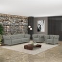 Ver imagem 1 de Conjunto Sala de Estar 1 Sofá Living 260cm e 2 Poltronas Stanford Chesterfield Pés Madeira Couro Cin