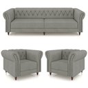 Ver imagem 2 de Conjunto Sala de Estar 1 Sofá Living 260cm e 2 Poltronas Stanford Chesterfield Pés Madeira Couro Cin