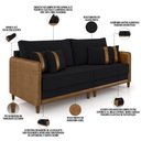 Ver imagem 4 de Sofá 3 Lugares Sala de Estar Living 212cm Asbury K01 Veludo Preto Couríssimo Camel - Lyam Decor