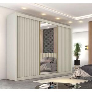 Guarda Roupa Casal Ripado 3 Portas 6 Gavetas e Espelho Central - Athenas - Móveis Europa