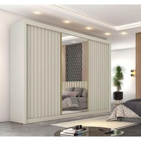 Guarda Roupa Casal Ripado 3 Portas 6 Gavetas e Espelho Central - Athenas - Móveis Europa