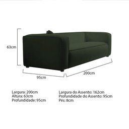 Sofá 3 Lugares 200cm Orgânico Luxo Recepção Cecília Linho Verde - 6