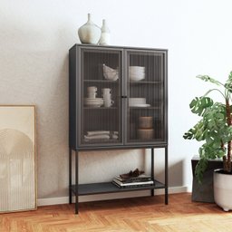 Cristaleira 2 Portas de Vidro Canelado Pés de Aço Euforia Yescasa - 1