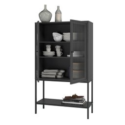 Cristaleira 2 Portas de Vidro Canelado Pés de Aço Euforia Yescasa - 3