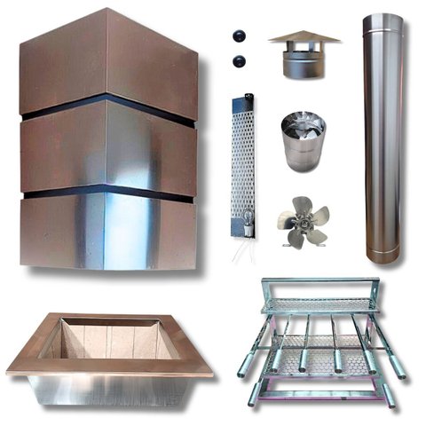 Kit Completo Coifa Box Inox 80 x 60 + Braseiro 50x40 + Grill