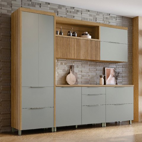 Cozinha Modulada 5 Peças 7 Portas 6 Gavetas Ripado Marquesa 100 Mdf