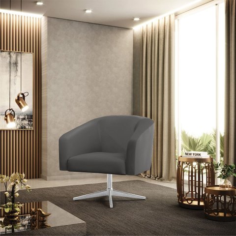 Poltrona Sala Decorativa Stella Base Giratória Cromada Sintético D03 - D’Rossi