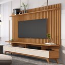 Ver imagem 1 de Rack com Painel Ripado para TV até 72 Polegadas MDF 185,5CMX197CM Pés em Madeira Maciça Classic Marrom