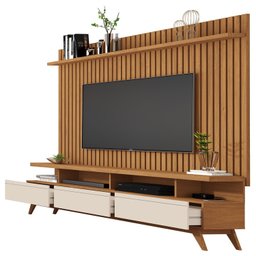 Rack com Painel para TV até 72 Polegadas Ripado Pés Madeira Maciça Classic - 6