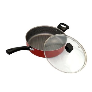 Frigideira Enjoy Reta 24cm com Tampa de Vidro e Alça - Vermelha