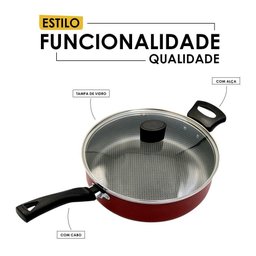 Frigideira Enjoy Reta 24cm com Tampa de Vidro e Alça - Vermelha - 6