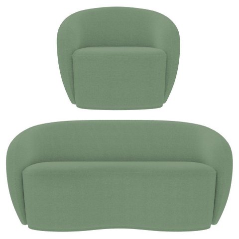 Sofá 3 Lugares Living 180cm e 1 Poltrona Giratória Garbin K04 Bouclê Verde - Mpozenato