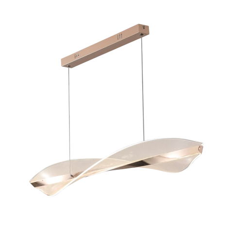 Lustre Pendente Led 30w Acrílico Distorcido 100cm Dourado 3000k Bivolt