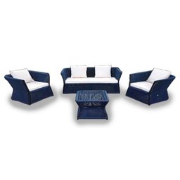 Conjunto em Corda Náutica Quadrado - 1 Sofá 2L + 2 Poltronas + Mesa Centro - Tecido Duna Cru - 1