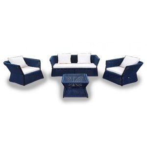 Conjunto em Corda Náutica Quadrado - 1 Sofá 2L + 2 Poltronas + Mesa Centro - Tecido Duna Cru