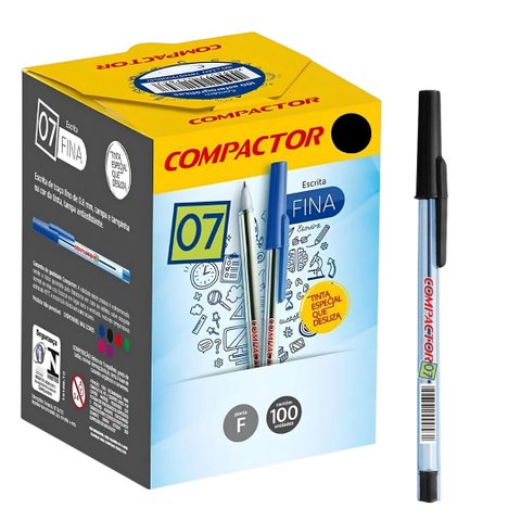 Caneta Esferográfica Compactor 0.7mm Caixa com 100 Unidades - Preto