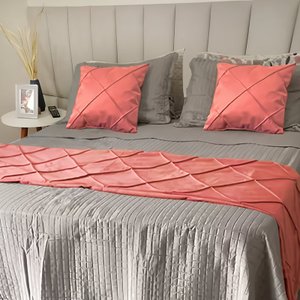 Peseira Drapeada Dupla Face em Veludo Cama Solteiro Cor:rosa Coral
